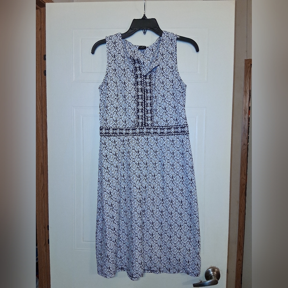 Talbots Black and White Geometric Midi Dress